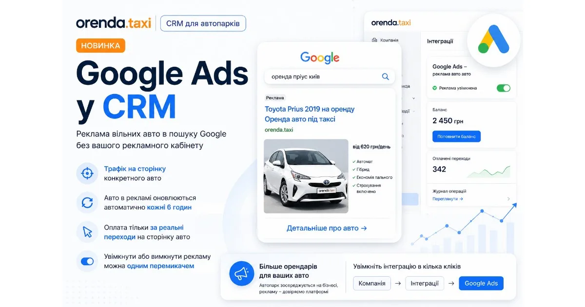 Google Ads dans Orenda.taxi CRM : promouvoir les véhicules disponibles